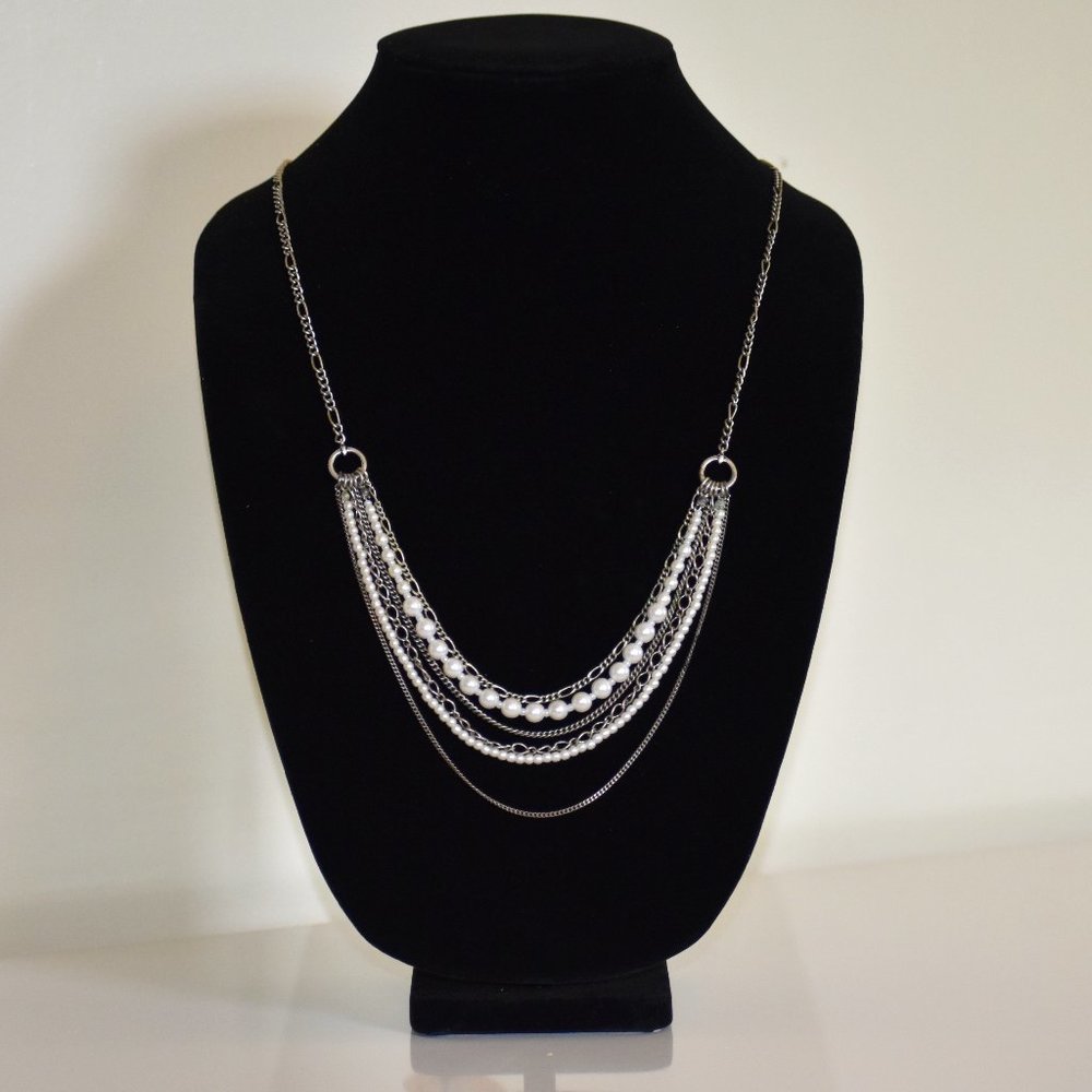 American Eagle Outfitters Pearl & Silver Long Necklace | Good Condition